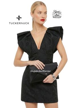 Tuckernuck black jacquard dramatic ruffle sleeve mini dress *shop@iamwarrior